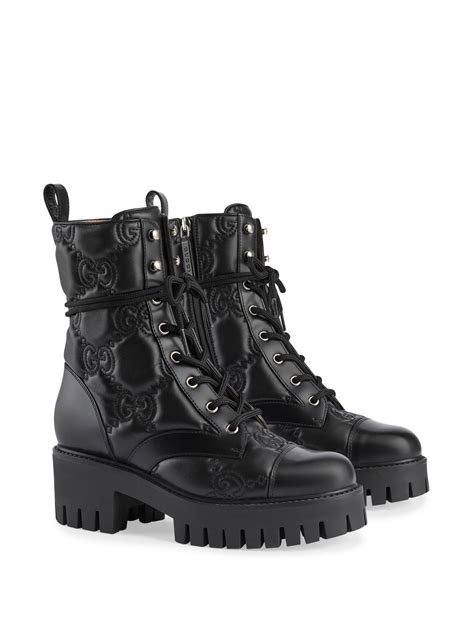 gucci women's gg quilted leather lug combat boots|Gucci designer ankle boots.